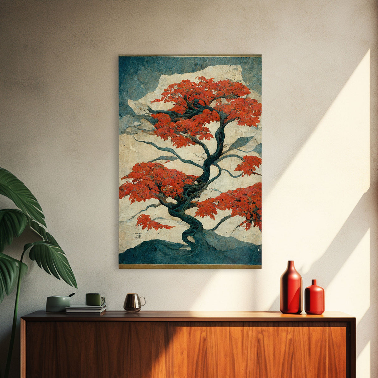 Japanese Maple Tree, Japanese Style Art, Canvas Print, Abstract Tree Art, Ready To Hang Wall Art