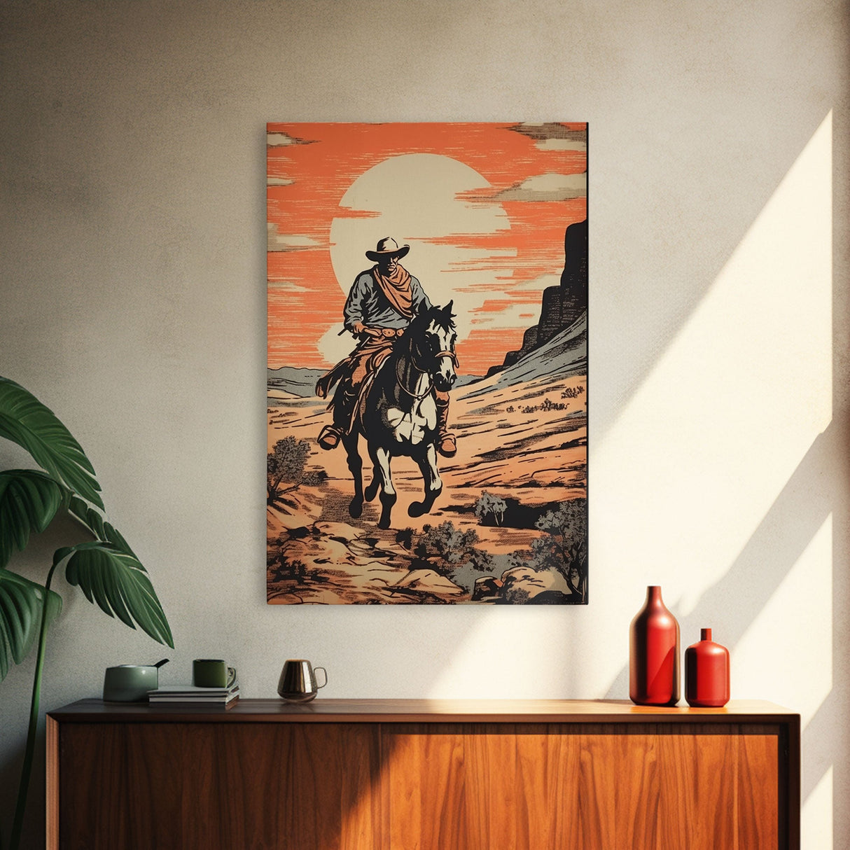 Cowboy Wall Decor, 12x18 Art Print, Equestrian Wall Art, Western Decor, Southwestern Art, Wild West Painting Wall Art, Framed Canvas Print