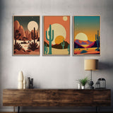 Arizona Desert Landscape, Framed Canvas Print Set, 3 Piece Wall Art, Brown Sepia Art, Mountains Wall Art, Office Wall Art