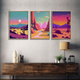 Desert Canvas Prints Set of 3, Arizona Desert 3 Panel Wall Art, Retro Boho Desert Art Print, Nature Gallery Wall Set, Large Framed Wall Art