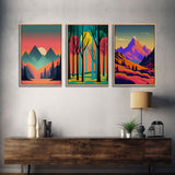 Mid Century Modern Wall Art, Framed Wall Art, 3 Piece Wall Art Canvas Prints, Abstract Art Prints, Modern Wall Decor, Retro Style Art