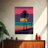 Framed Canvas Print | Art Deco Sunset, Beaches, Pop Art, Palm trees, Retro Style, Island Vibe | Vibrant and Colorful | Retro Style