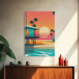 Art Deco Sunset Beach Canvas Print, Minimalist Retro Palmtree Vibe, Vaporwave Art, 80s Retro Vibes, Miami Inspired Art