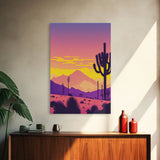 Synthwave Art Deco Style Minimalist Desert Landscape Print, Framed Canvas Art, Synthwave Style, Southwestern Decor, Western Art, Living Room