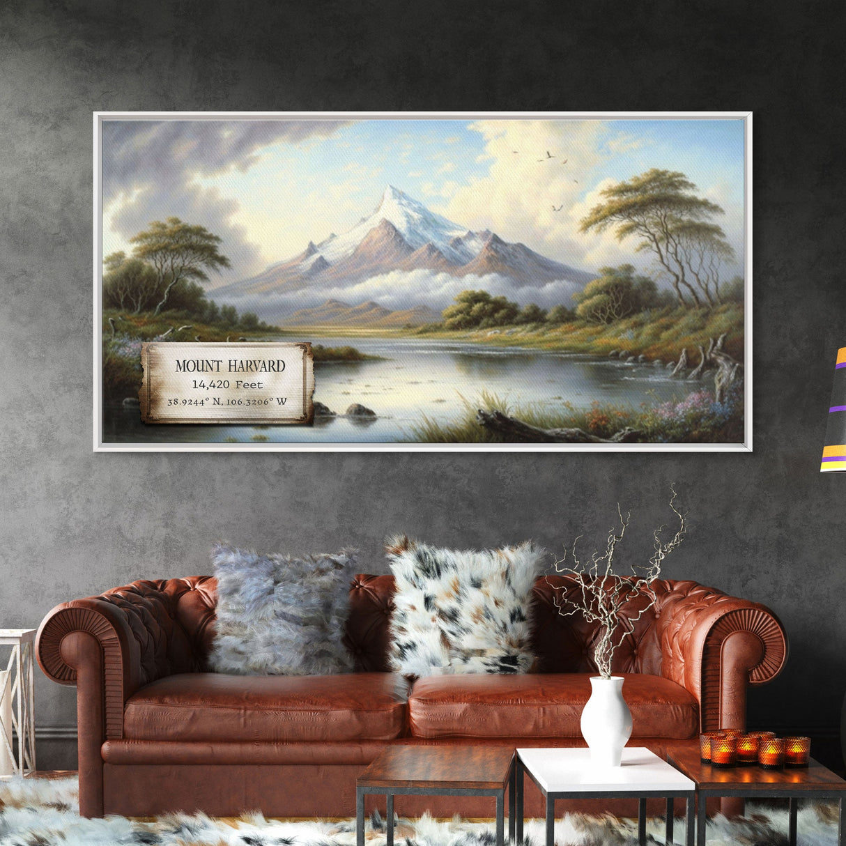 Mount Harvard, Rocky Mountains Colorado Art, Travel Poster Wall Art, Framed Canvas Print, American Mountains, Mountain Landscape Painting