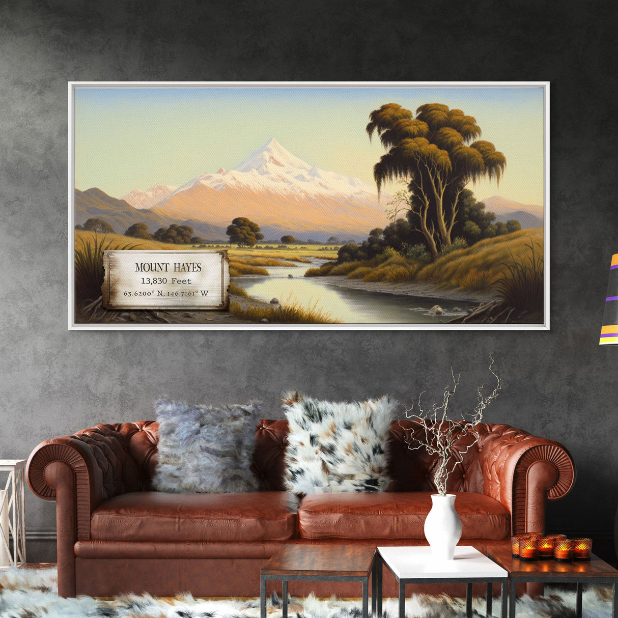 Mount Hayes, Mountains of Alaska, Travel Poster Wall Art, Framed Canvas Print, American Mountains, Mountain Landscape Painting