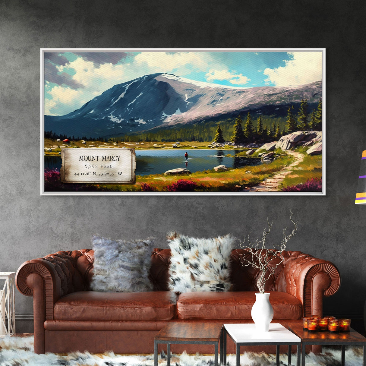 Mount Marcy, Mountains of New York, Travel Poster Wall Art, Framed Canvas Print, American Mountains, Mountain Landscape Painting