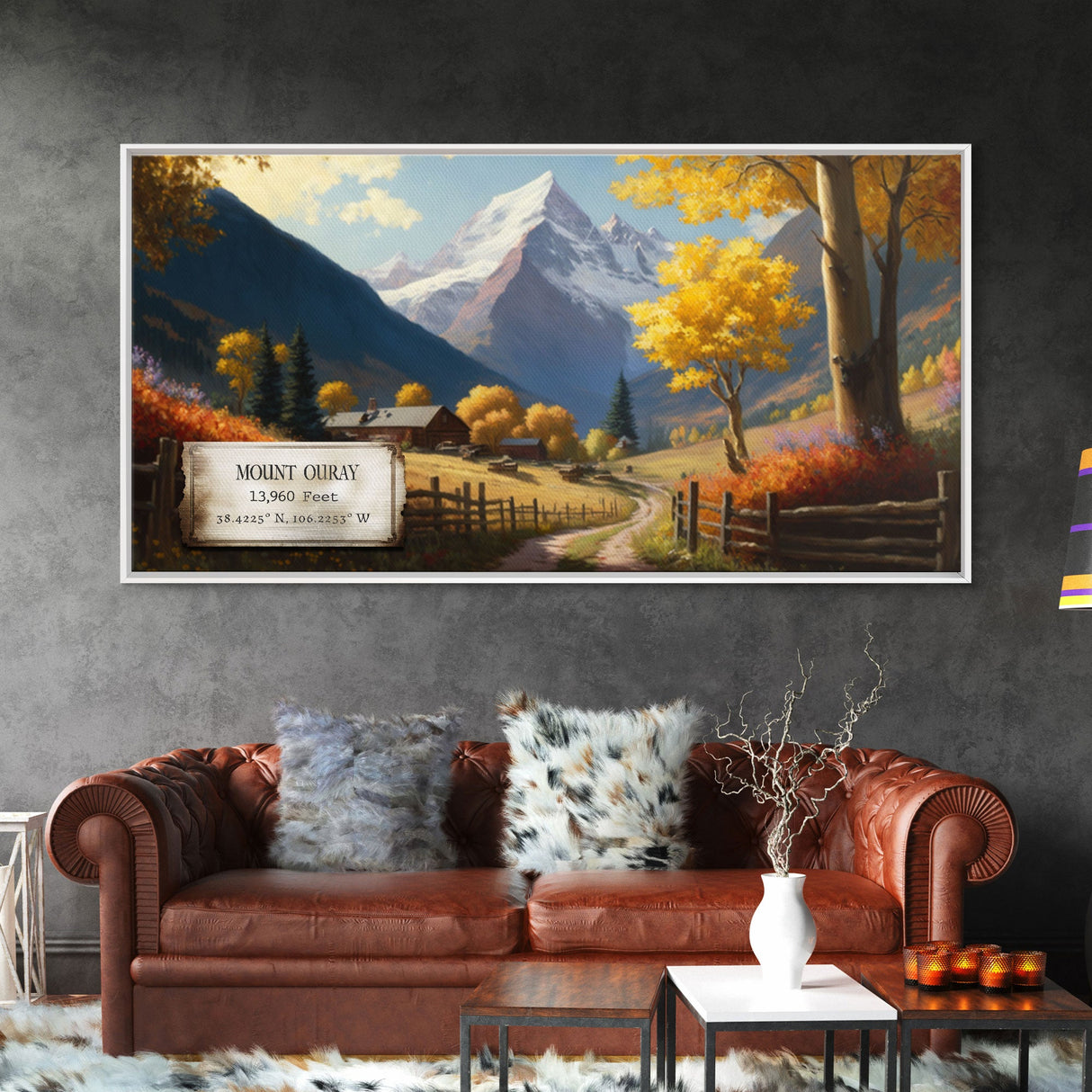 Mount Ouray, Rocky Mountains, Travel Poster Wall Art, Framed Canvas Print, American Mountains, Mountain Landscape Painting