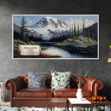 Mount Rainier, Travel Poster Wall Art, Framed Canvas Print, American Mountains, Mountain Landscape Painting, Washington State Art