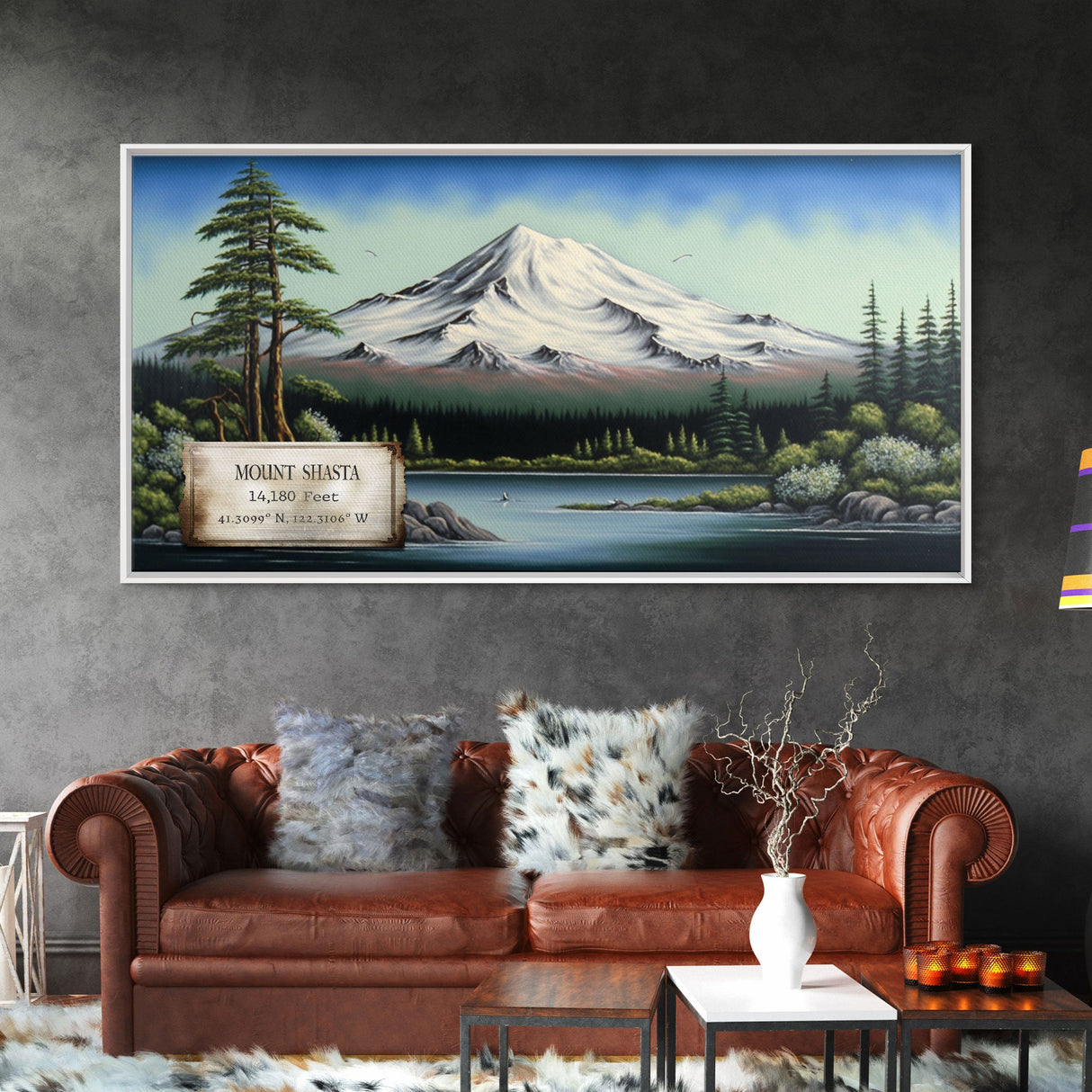 Mount Shasta, Mountains of California, Travel Poster Wall Art, Framed Canvas Print, American Mountains, Mountain Landscape Painting