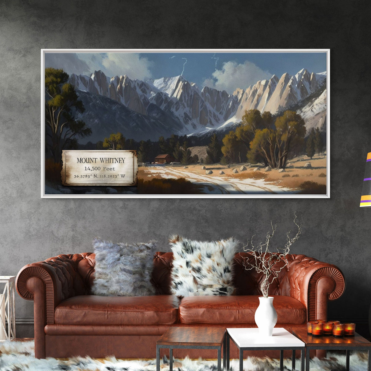 Mount Whitney, Mountains of California, Travel Poster Wall Art, Framed Canvas Print, American Mountains, Mountain Landscape Painting