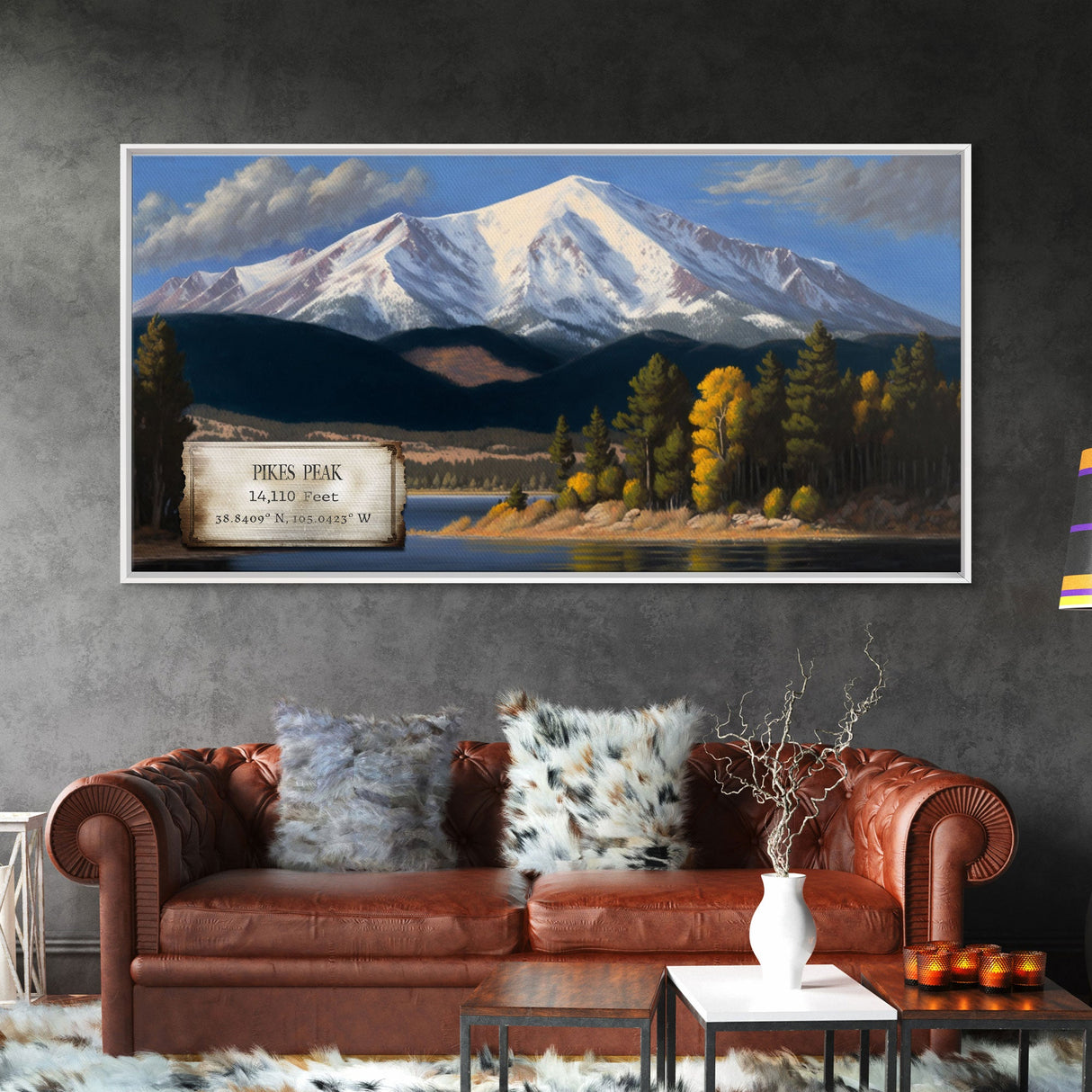 Pikes Peak, Mountains of Alaska, Travel Poster Wall Art, Framed Canvas Print, American Mountains, Mountain Landscape Painting