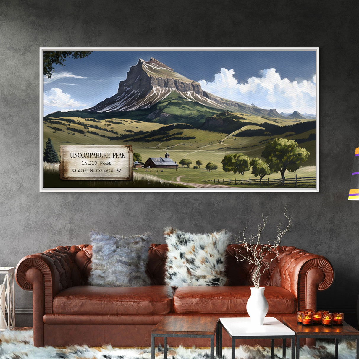 Uncompahgre Peak, Travel Poster Wall Art, Framed Canvas Print, American Mountains, Mountain Landscape Painting, Mountains of Colorado