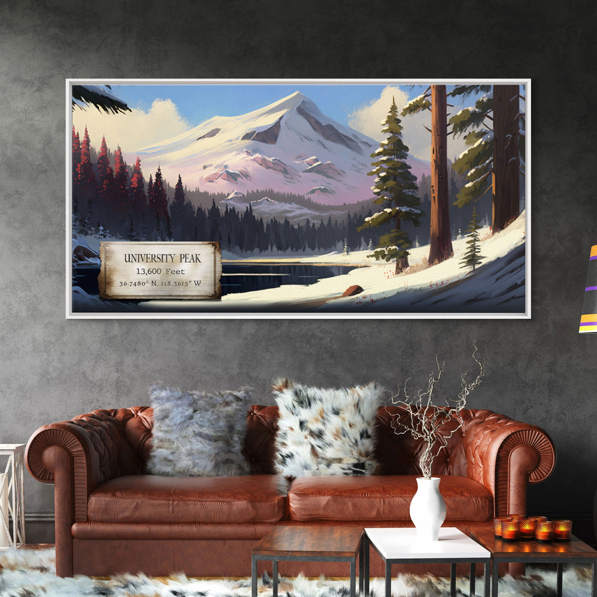 University Peak, Travel Poster Wall Art, Framed Canvas Print, American Mountains, Mountain Landscape Painting, Sierra Nevada Mountains