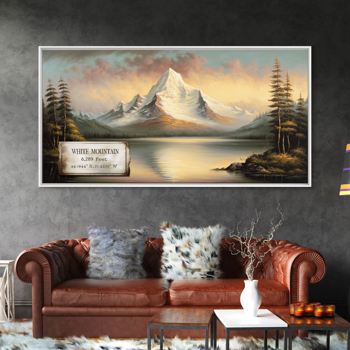 White Mountain, Travel Poster Wall Art, Framed Canvas Print, American Mountains, Mountain Landscape Painting, Mountains of New Hampshire