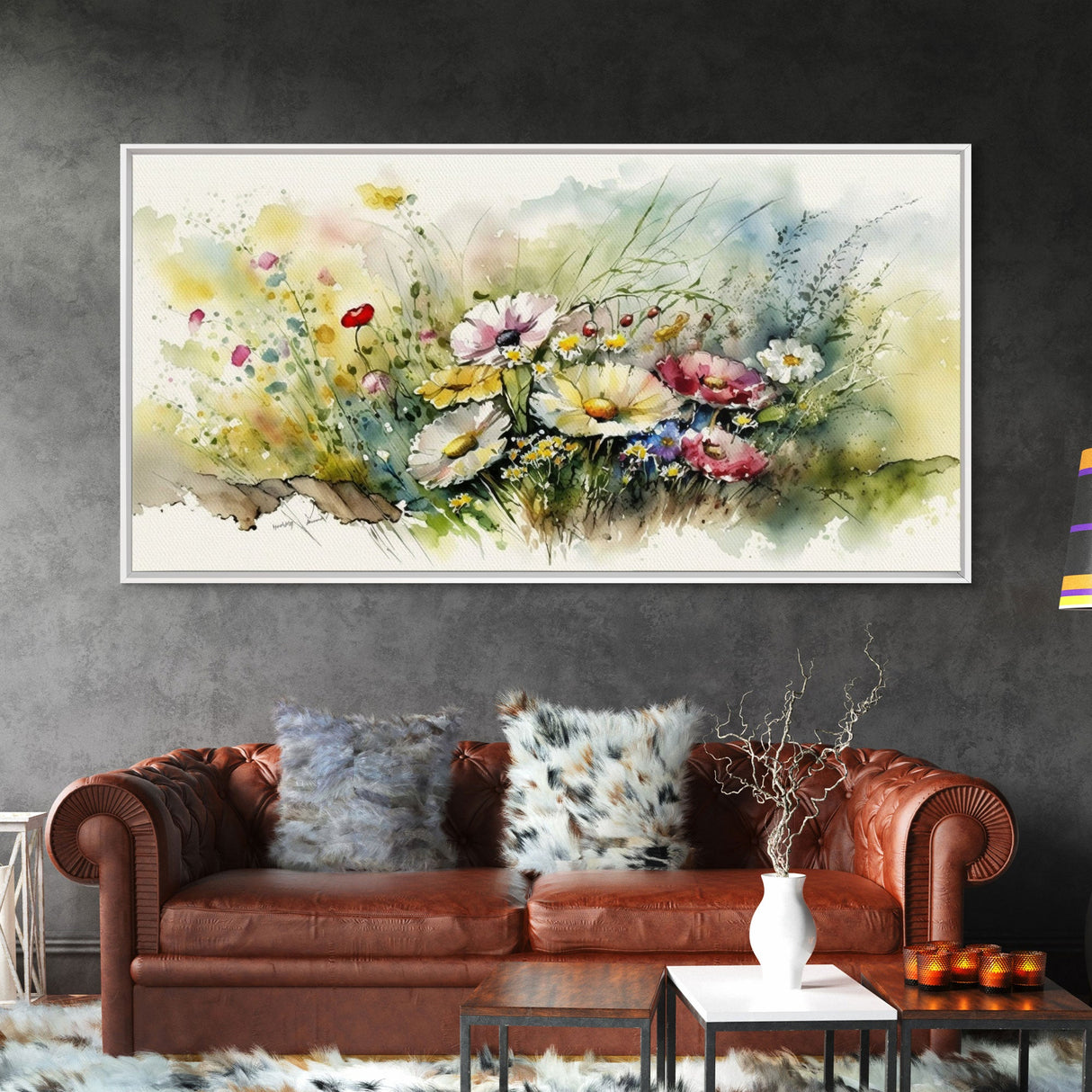 Abstract Watercolor Wildflower Meadow Painting, Canvas Print, Colorful Botanical Art Prints, Abstract flower Art, Extra Large Painting