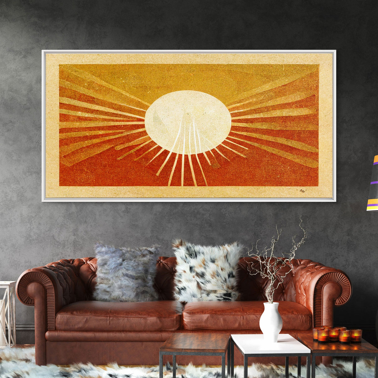 Abstract Midcentury Modern Sunburst, Canvas Print, Art Deco Style wall art, sun with sun rays, sun burst, boho style, ready to hang