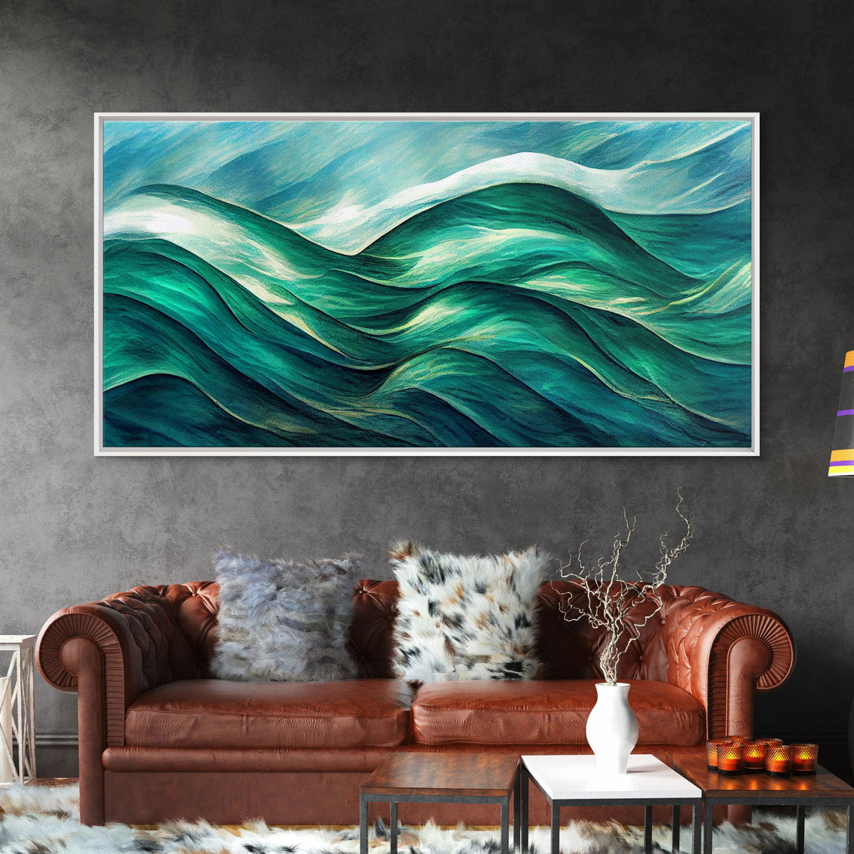 Ocean waves abstract art, canvas print, water color, sea green waves