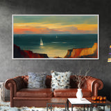 Canvas print of sail boats on the ocean, sailing at sunset, cool lakehouse art, living room wall art, sailboats, watercolor