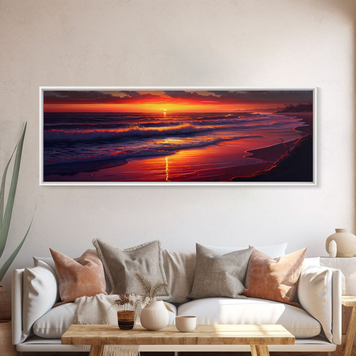 Large Art Sunset, Beach landscape, Coastal Art Print, Beach House, Coastal Decor, Beach Painting, Sunset Art, Framed/Unframed Canvas/Print