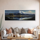 Contemporary Mountain Oil Painting Framed Canvas Print | Huge Wall Decor | Panoramic Nature / Landscape Painting | Wood Frame Art