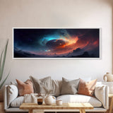 Beautiful Science Fiction Wall Art, Synthwave Style Scifi Art, Framed Canvas Print, Panoramic Alien Worlds and Star Filled Night Sky