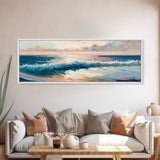 Panoramic Ocean Beach canvas prints Sea landscape Nautical photo Coastal canvas print Sea wave canvas Extra large wall art  Ready to hang