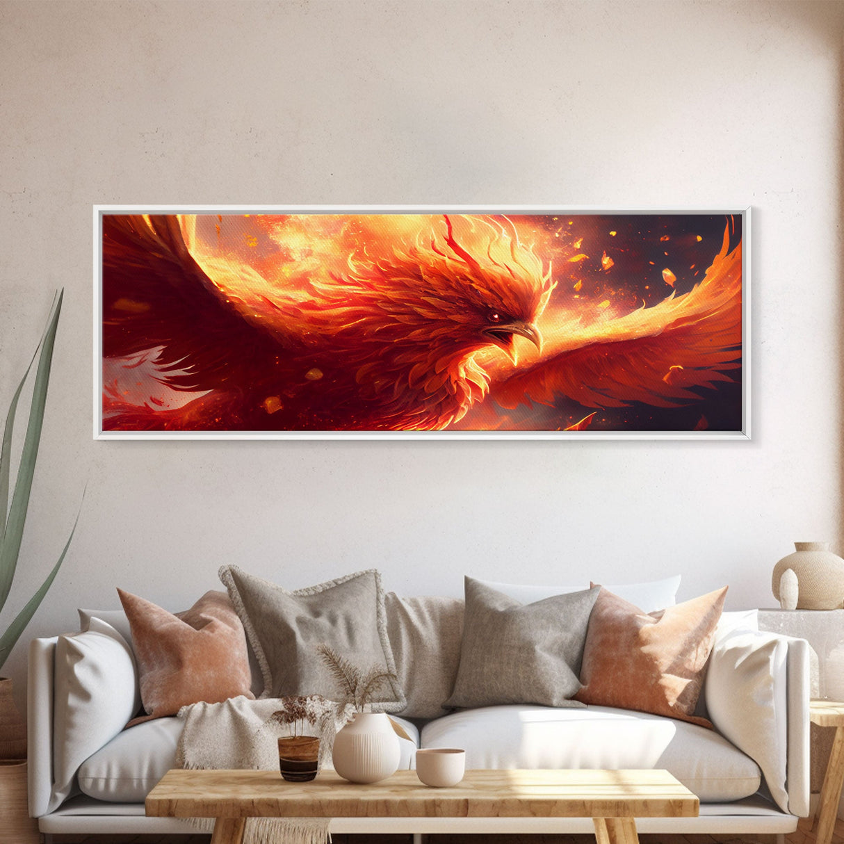 Panoramic Phoenix Canvas Print Of "Rebirth" - Rebirth Art - Framed Canvas Art - Framed Wall Art - Incredibly Beautiful Phoenix Decor