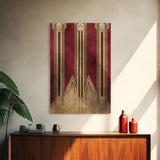 Art Deco Pattern Wall art - Framed Canvas Print - Art Deco - Abstract art - Gold & red art - Lines art - Living room art - Office decor