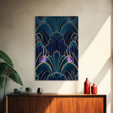 Midcentury Modern Wall art, Framed Canvas Print, Art Deco, Patterns art, Abstract nature, Blue & gold art, Lines art, Colorful painting