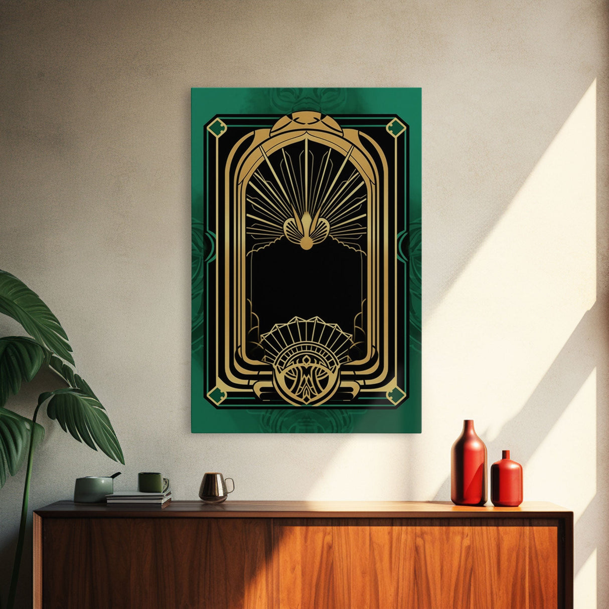 Art Deco Wall art, Framed Canvas Print, Art Deco, Gold & green art, Living room art, Abstract art, Beautiful art, Colorful painting