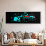 Teal Sports Car,  Abstract Urban Art, Cityscape Art, Dark Night Large Urban Art, City Skyline Wall Art, Panoramic, Wall Art, Canvas Print