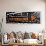 Old Abandoned Orange Streetcar Print, Graffiti Art, Urban Art Print, Street Art, Large Canvas Print, Panoramic, Wall Art, Canvas Print