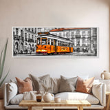 Tram Art, Lisbon Wall Art, Yellow Color Pop, Urban Art Print, Large Print, Vibrant Art, Framed Canvas, Panoramic, Wall Art, Canvas Print