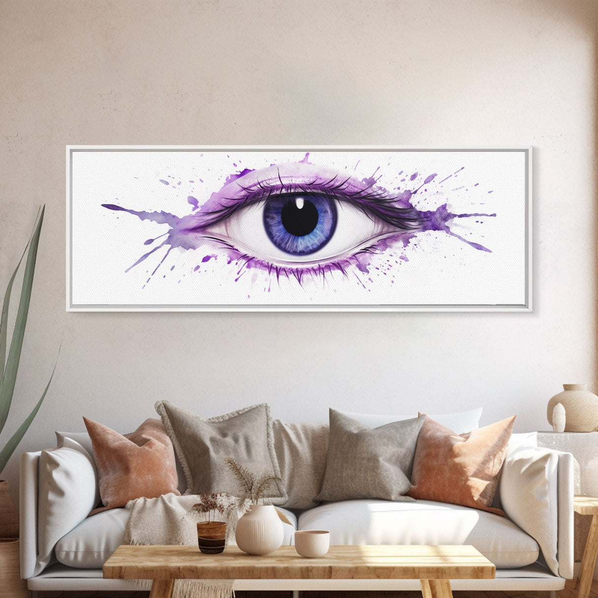 Violet Eye Wall Art Print, Eye Art, Watercolor Canvas Print, Large Canvas Print, Bedroom Art Print, Panoramic, Wall Art, Canvas Print