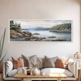 Colored Pencil Landscape Wall Art Print, Lake, Riverbank, River, Trees, Mountain, Large Canvas Art Print, Panoramic, Wall Art, Canvas Print