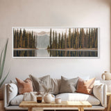 River Colored Pencil Landscape Wall Art Print, Lake, Trees, Mountain, Reflection, Large Canvas Art Print, Panoramic, Wall Art, Canvas Print