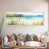 Abstract Nature Wall Art Print, Wildflowers, Lake, River,  Watercolor Art, Large Canvas Art Print, Panoramic, Wall Art, Canvas Print