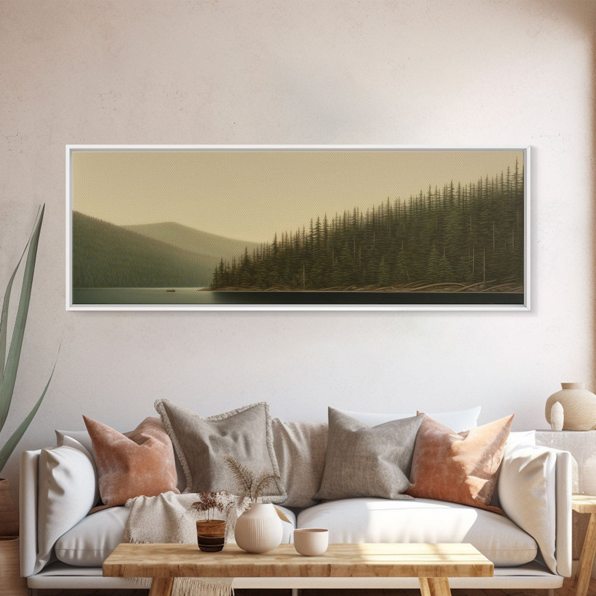 Lake Wall Art Print, Nature, Water, Trees, Fishing Boat, Wall Decor, Large Canvas Art Print, Panoramic, Wall Art, Canvas Print