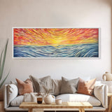 Large Textured Nature Abstract Wall Art, Sunset Over Sea Abstract, Yellow, Blue, Horizon, Wall Decor, Panoramic, Wall Art, Canvas Print