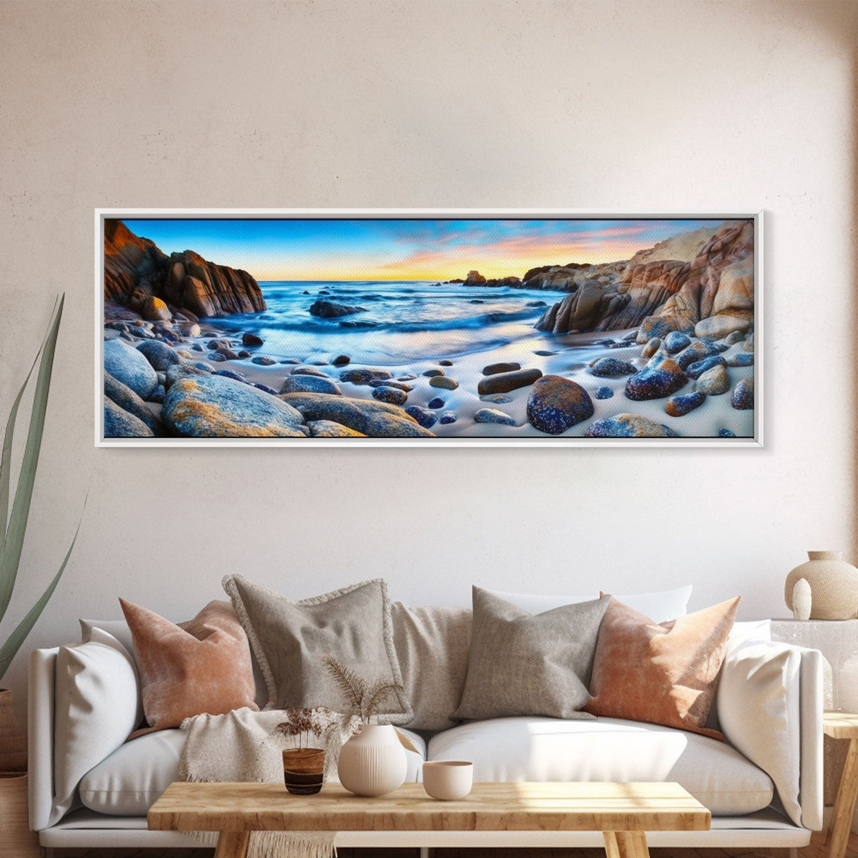 Shoreline Canvas Art Print, Cove, Rocky Shore, Seascape, Sunset, Canvas Wall Art Beach, Beach Scene Art, Panoramic, Wall Art, Canvas Print