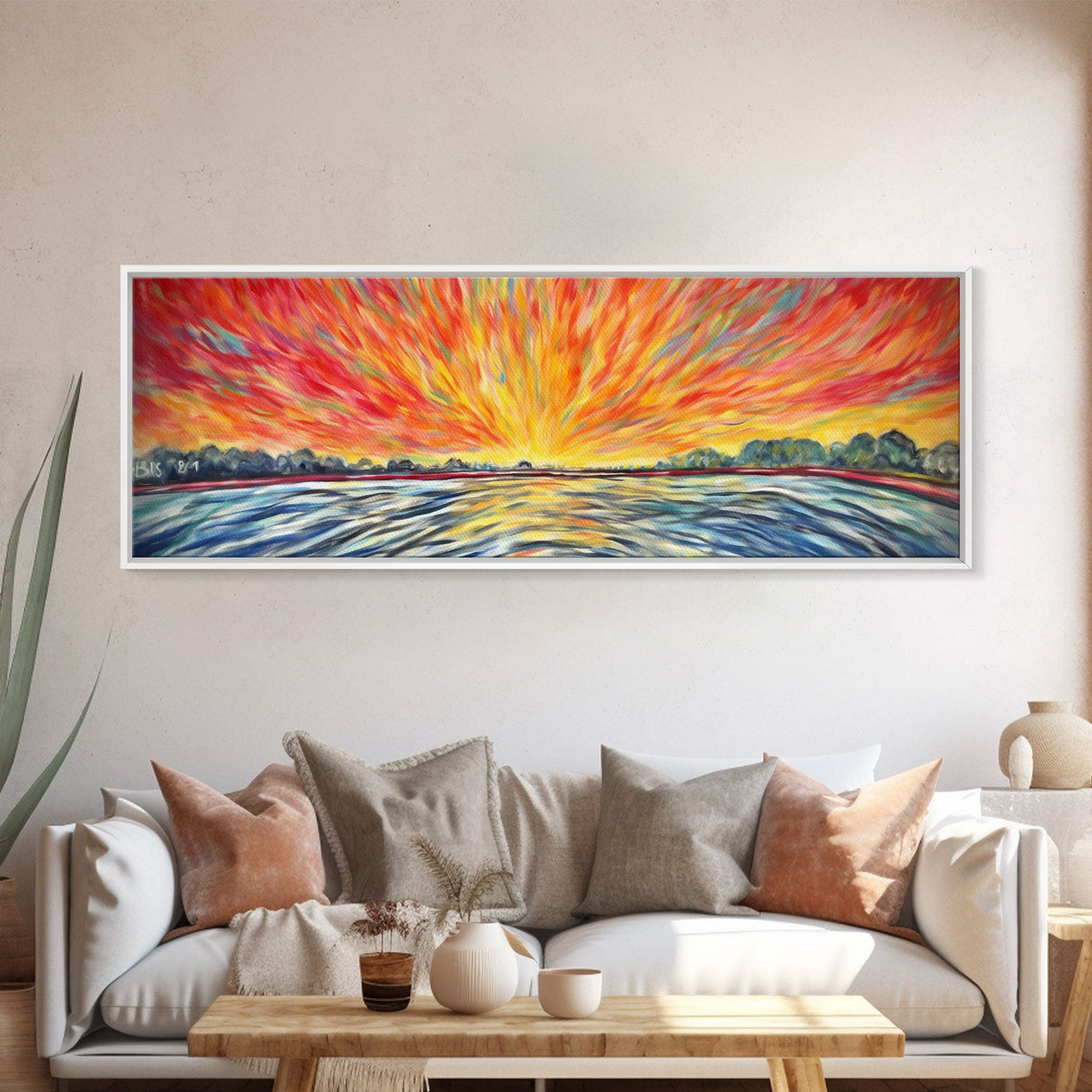 Abstract Beach Wall Art, Colorful Abstract Nature, Framed Abstract Print Art, Sunset, Beach, Vibrant Art, Panoramic, Wall Art, Canvas Print