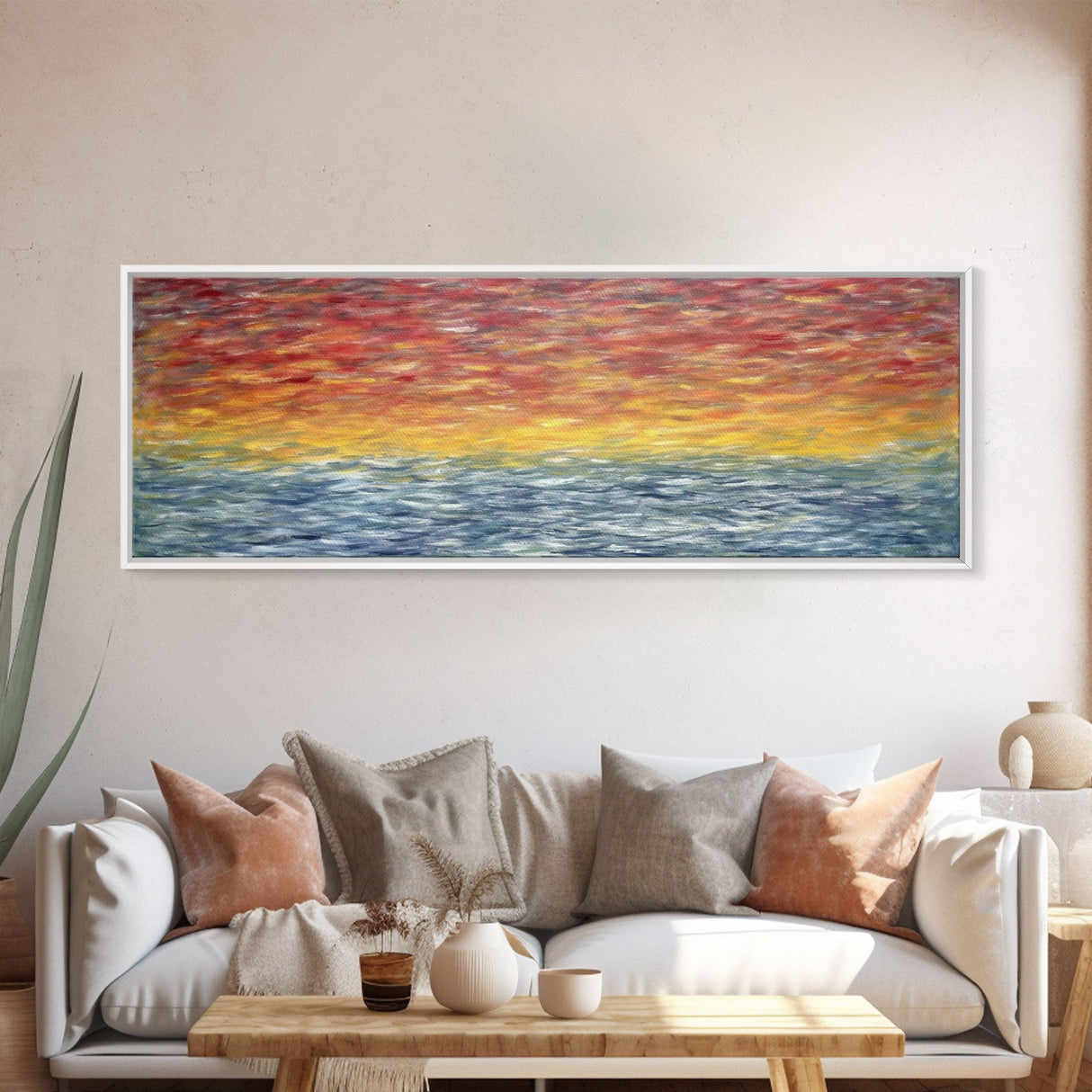 Abstract Ocean Horizon Wall Art, Colorful Abstract, Framed Abstract Print Art, Sunset, Sea, Vibrant Art, Panoramic, Wall Art, Canvas Print