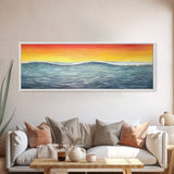 Seascape Canvas Art Print, Ocean, Waves, Horizon, Sunset, Orange, Blue, Yellow, Nature, Wall Decor, Panoramic, Wall Art, Canvas Print