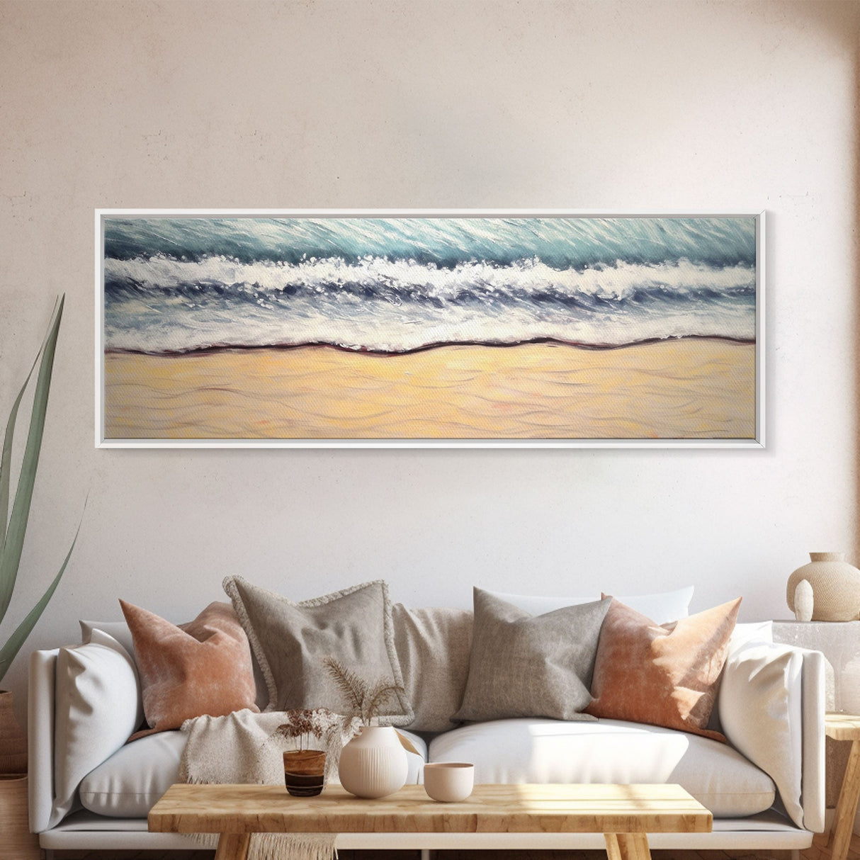 Minimalist Beach Canvas Art Print, Seashore, Shoreline, Ocean, Waves, Canvas Wall Art Beach, Wall Decor, Panoramic, Wall Art, Canvas Print