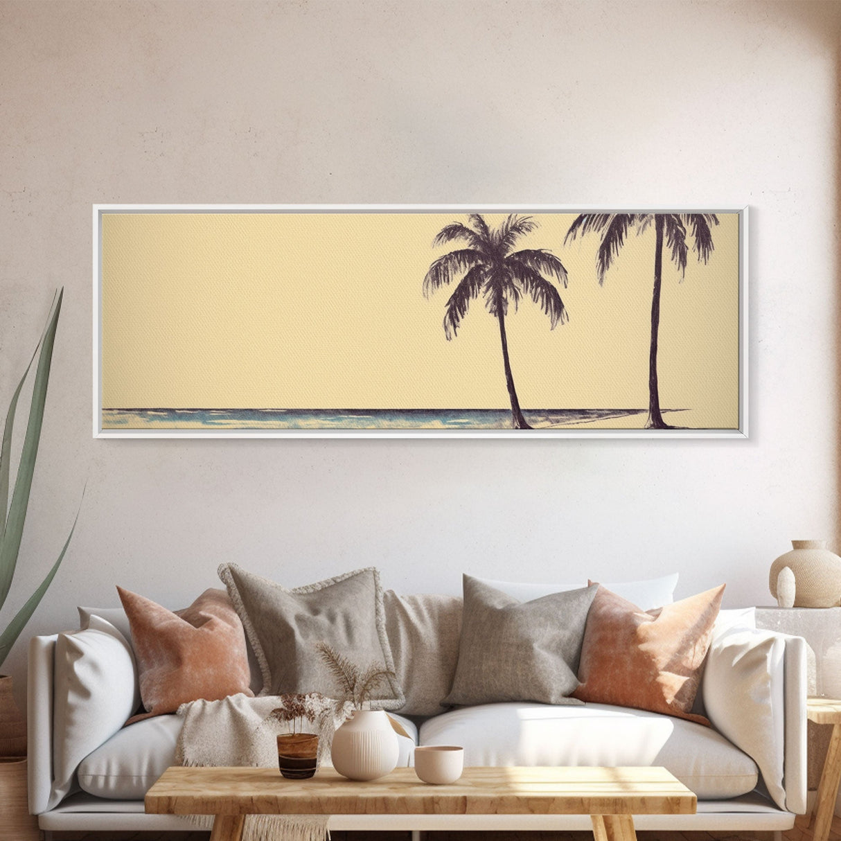 Minimalist Beach Canvas Art Print, Palm Trees, Tropical Beach, Canvas Wall Art Beach, Wall Decor, Panoramic, Wall Art, Canvas Print