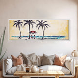 Couple In Beach Scene Art, Minimalist Beach Canvas Art Print, Palm Trees, Canvas Wall Art Beach, Panoramic, Wall Art, Canvas Print