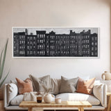 Row Of Buildings Pencil Sketch, Monochromatic Art, City Art, Large Urban Art Print, Wall Decor, Panoramic, Wall Art, Canvas Print