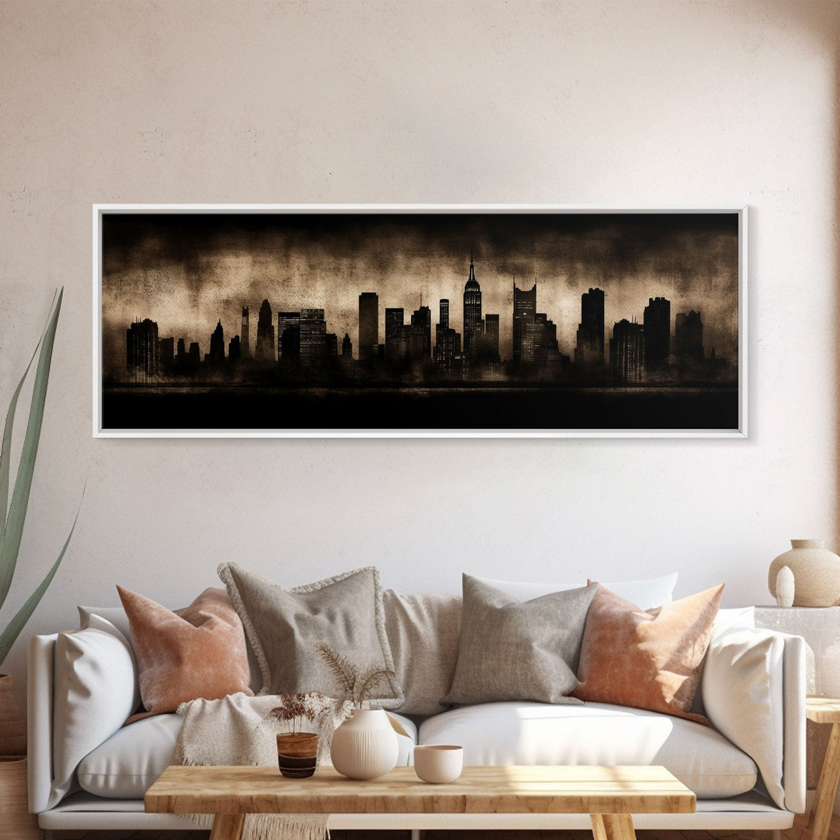 City Skyline Grunge Wall Art Canvas Print, City Art, Dark Urban Art, Large Urban Art Print, Wall Decor, Panoramic, Wall Art, Canvas Print