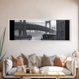 Suspension Bridge Canvas Print, Buildings, Ferry Boat, Lake, Urban Art, Large Urban Art Print, Wall Decor, Panoramic, Wall Art, Canvas Print